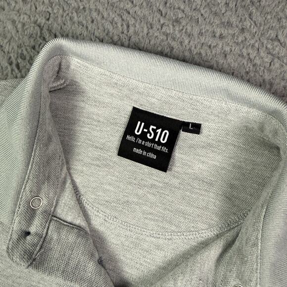 U-510 Polo Shirt Mens Large Gray Pique Mesh Stretch Under 510 Button Down - Picture 4 of 9